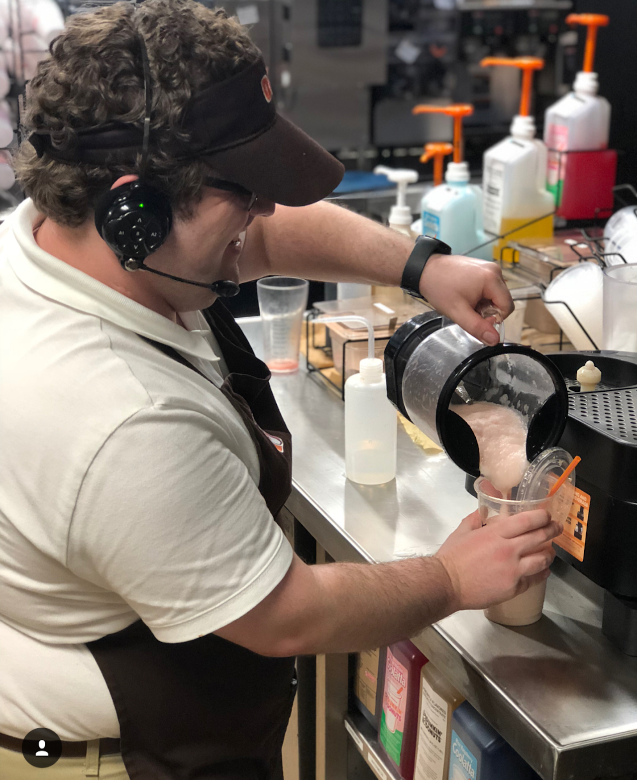Kurt making a frozen drink during his Dunkin era